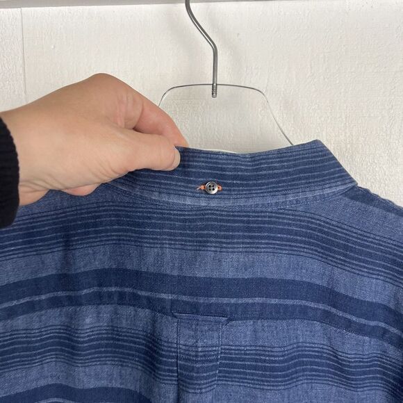 Jack Spade Shirt XXL Mens Hatton Trim Fit Button Short Sleeve Blue Stripe Linen - Picture 6 of 7